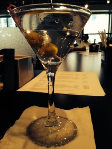 Martini -- 1.5 oz Gin & .75 oz dry vermouth with olive garnish