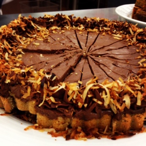 The finished Almost Vegan Tofu Chocolate Tart with Almond Oat Crust